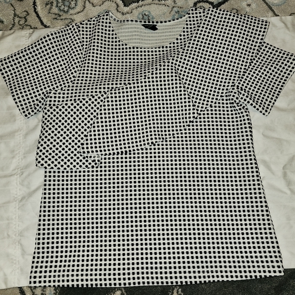 Ann Taylor Work Blouse Shirt Black/White Ruffle SP. "B"